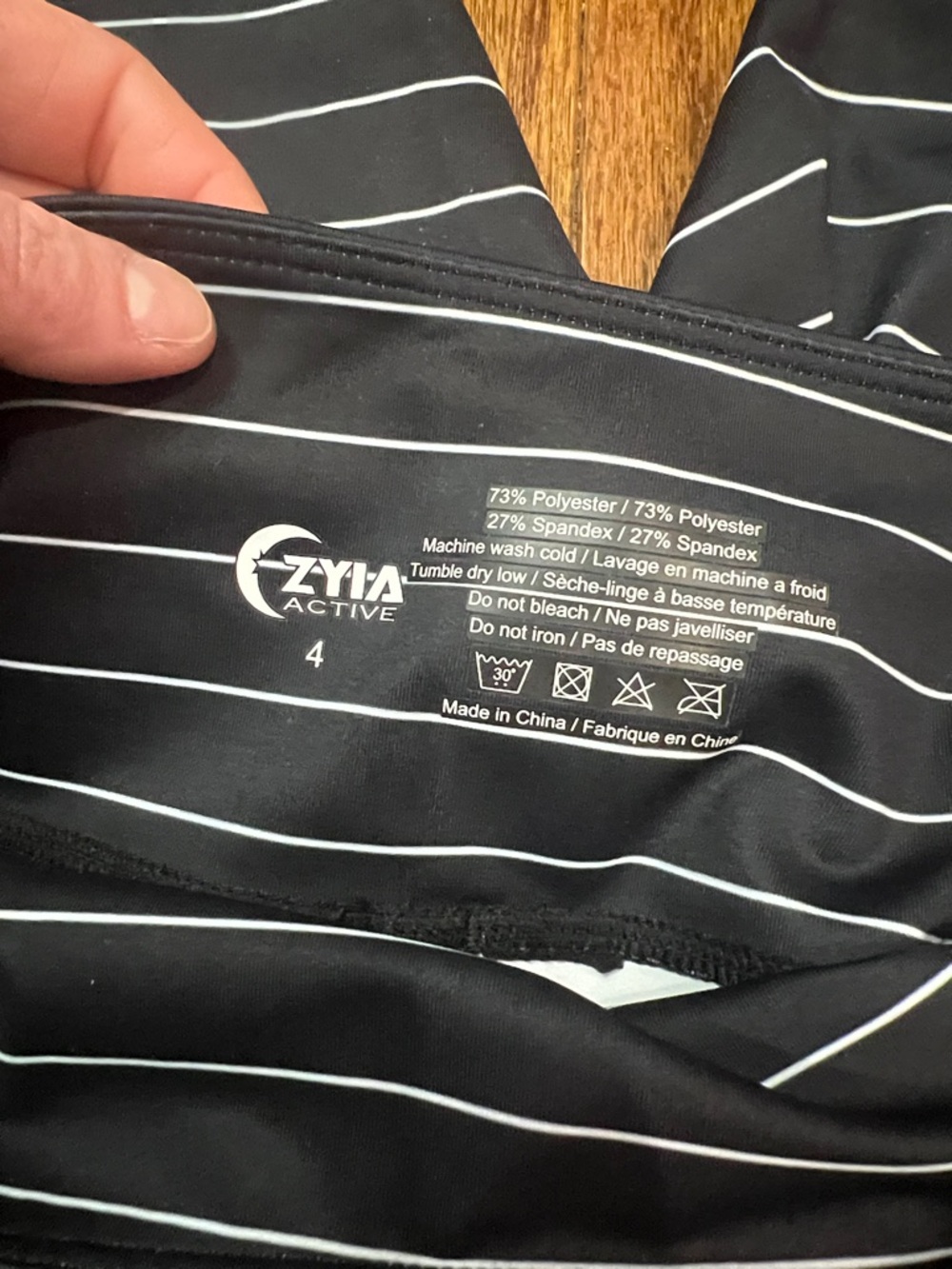 ZYIA 21” size 4 tights leggings black and white striped with pockets - Picture 3 of 5